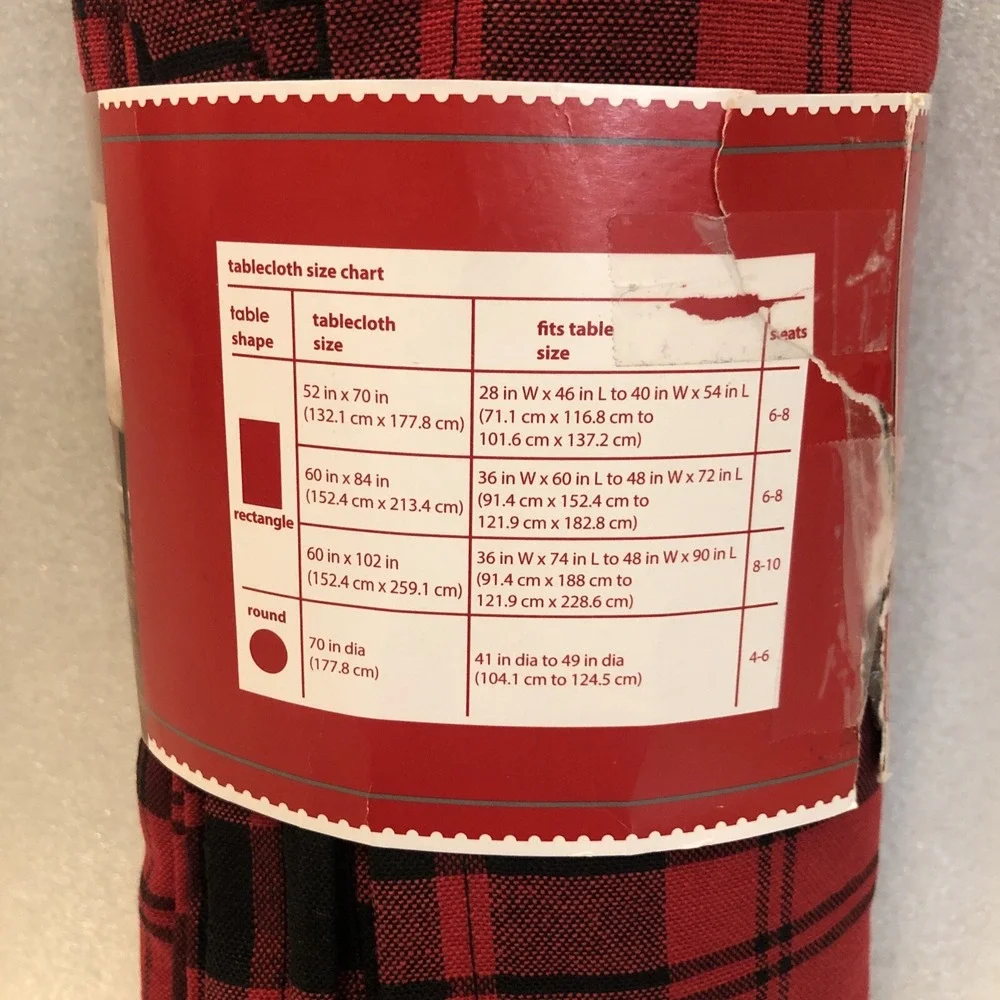 New Holiday Time Buffalo Plaid Fabric Tablecloth Red Black Rectangle 60